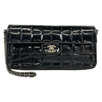 Chanel Shoulder Bag Choco Bar Black Chain Matte Silver Leather
