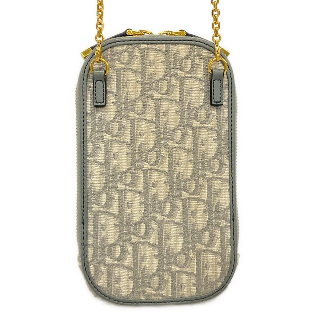 Dior Shoulder Bag Logo Glam Light Gray Dark Chain Smartphone Pochette — view 3