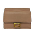 Fendi Card Case Zucca Pattern Pink Beige Embossed Coin Leather