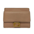 Fendi Card Case Zucca Pattern Pink Beige Embossed Coin Leather