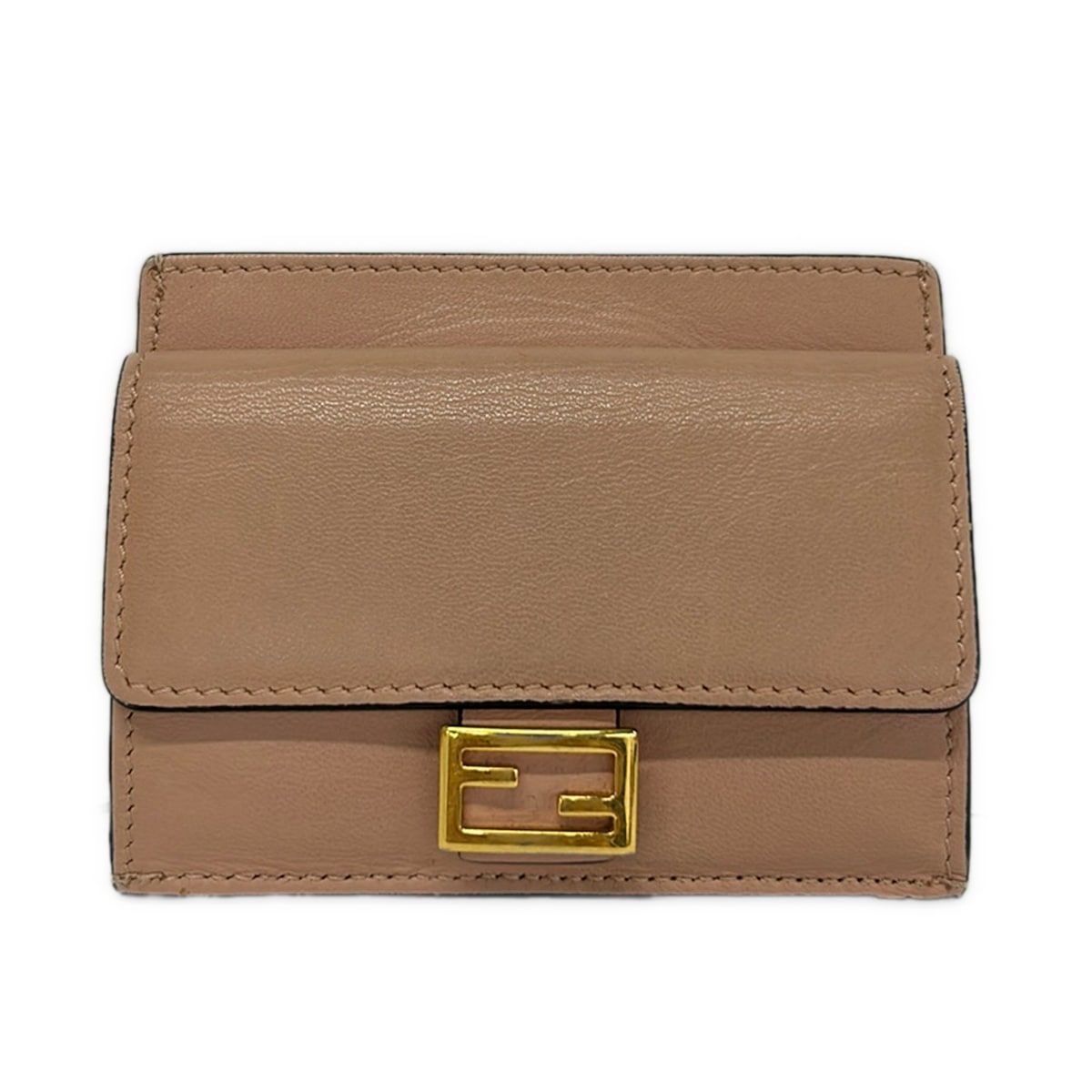 Fendi Card Case Zucca Pattern Pink Beige Embossed Coin Leather