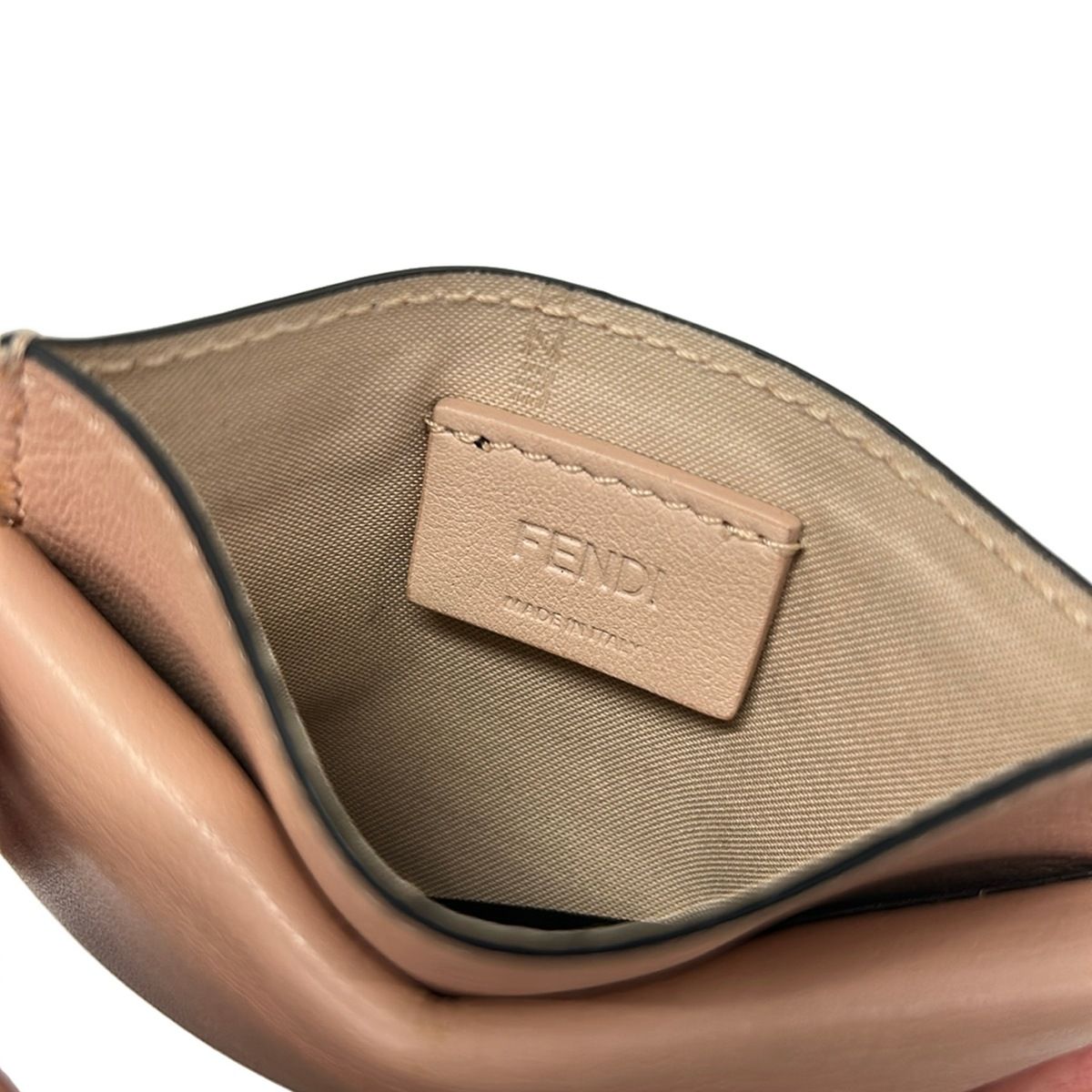 Fendi Card Case Zucca Pattern Pink Beige Embossed Coin Leather — view 5