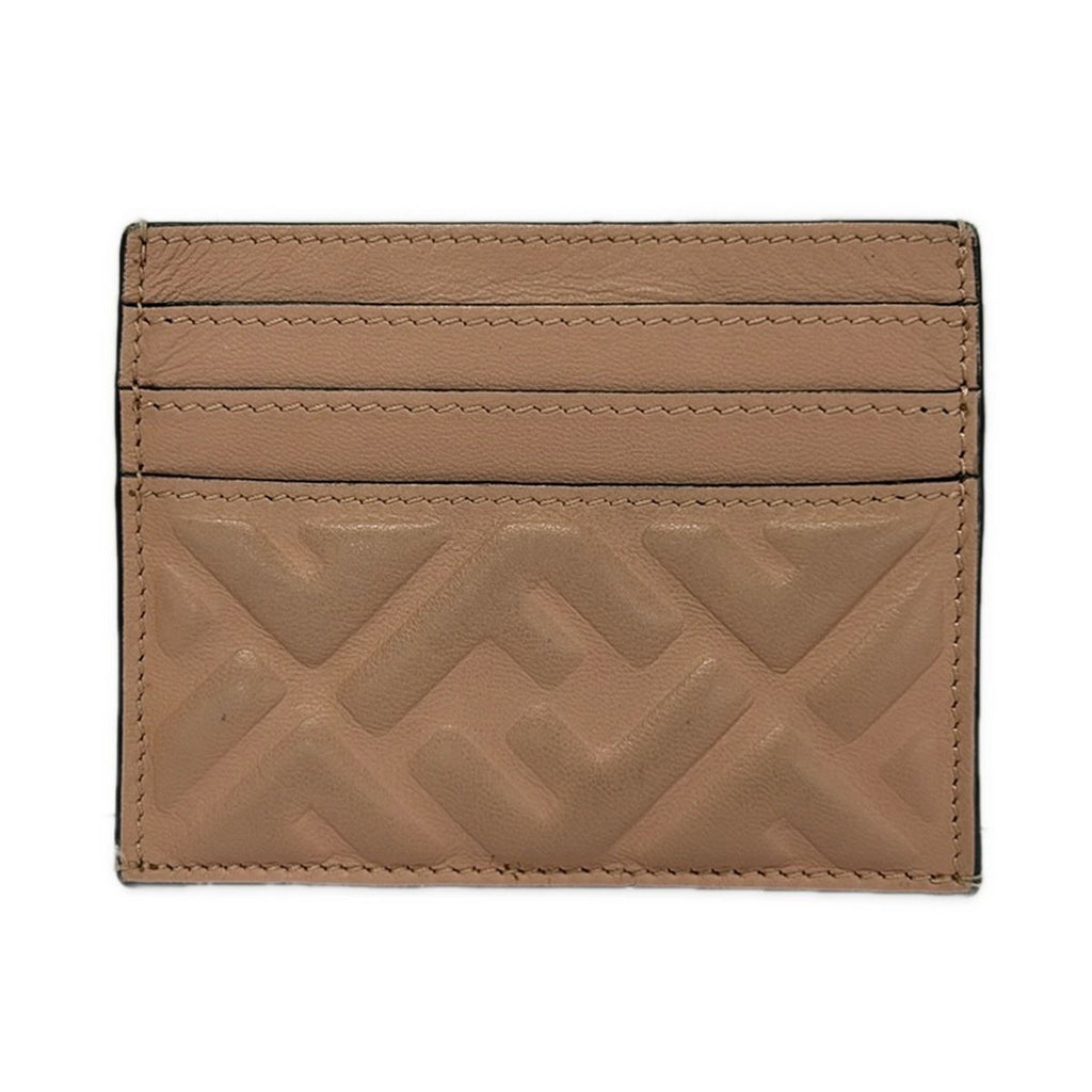 Fendi Card Case Zucca Pattern Pink Beige Embossed Coin Leather — view 2