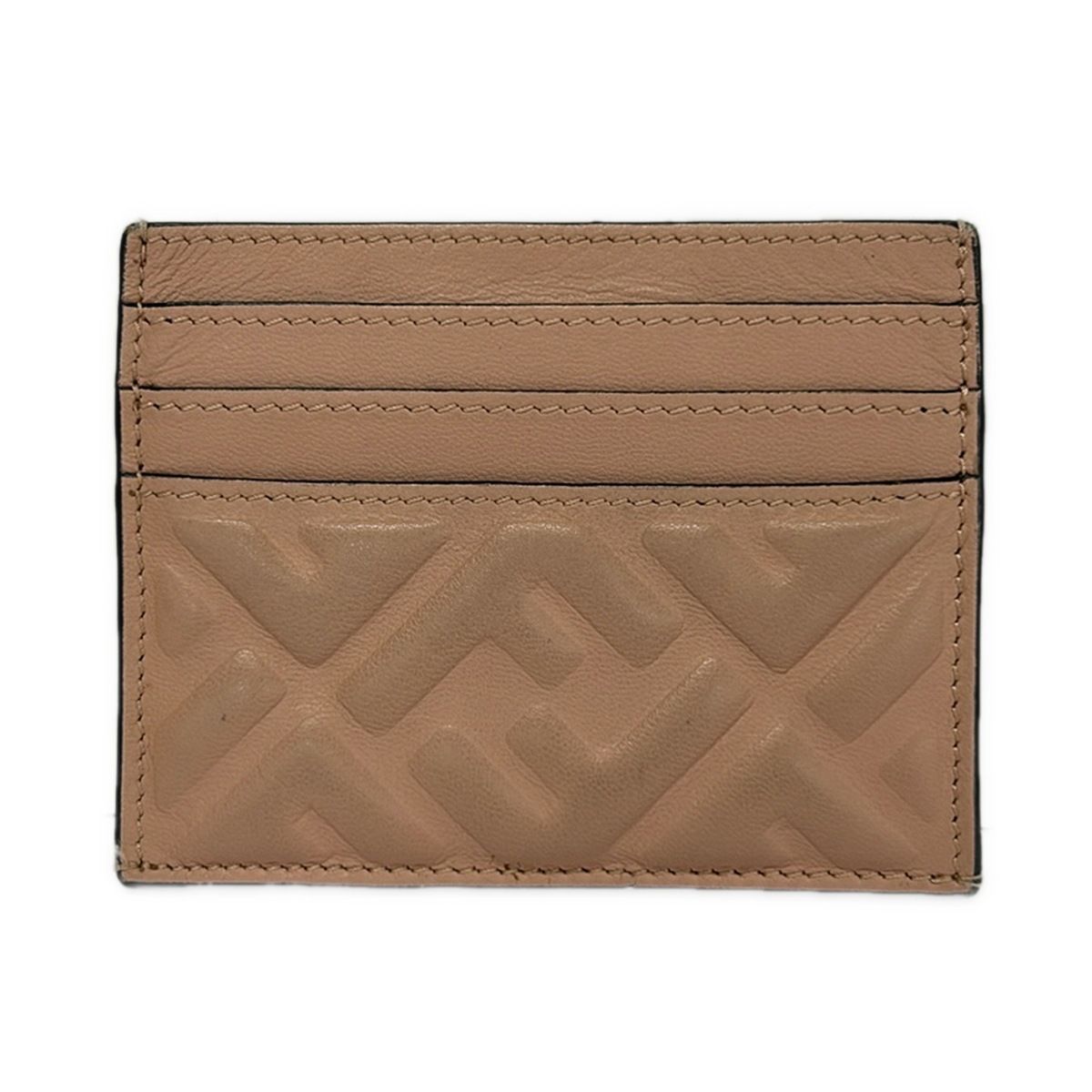 Fendi Card Case Zucca Pattern Pink Beige Embossed Coin Leather — view 2