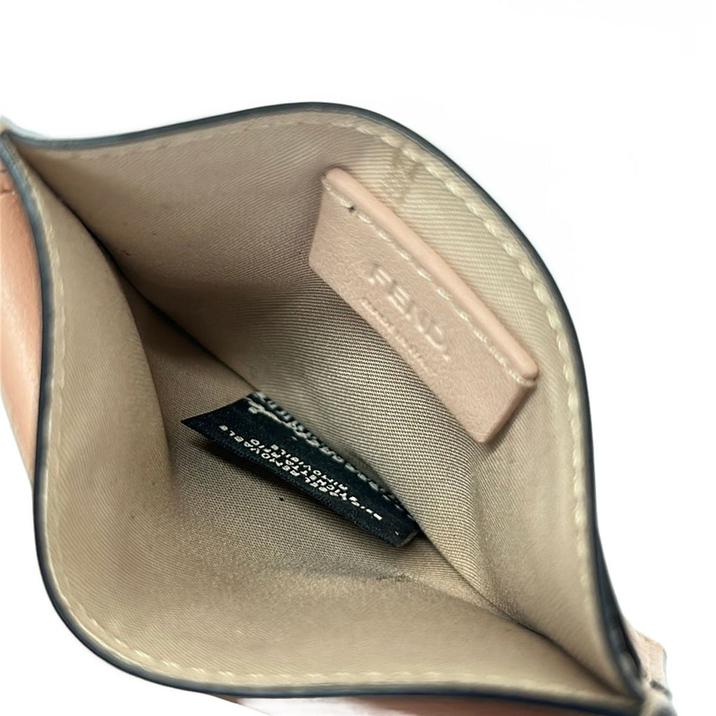 Fendi Card Case Zucca Pattern Pink Beige Embossed Coin Leather — view 3