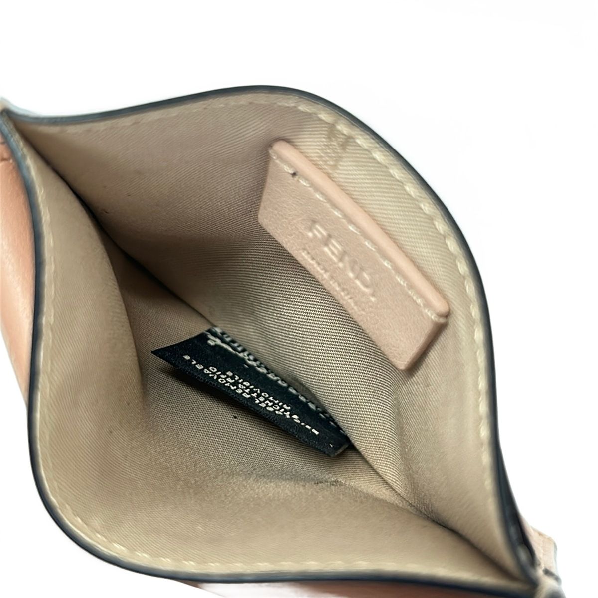 Fendi Card Case Zucca Pattern Pink Beige Embossed Coin Leather — view 3