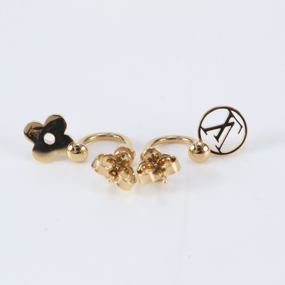 Louis Vuitton Earrings Blue Gold Monogram Flower LV Circle — view 2