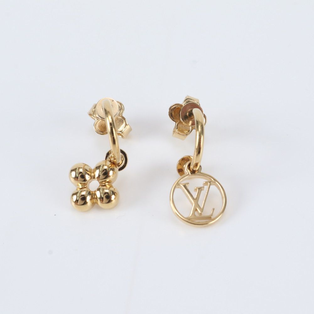 Louis Vuitton Earrings Blue Gold Monogram Flower LV Circle