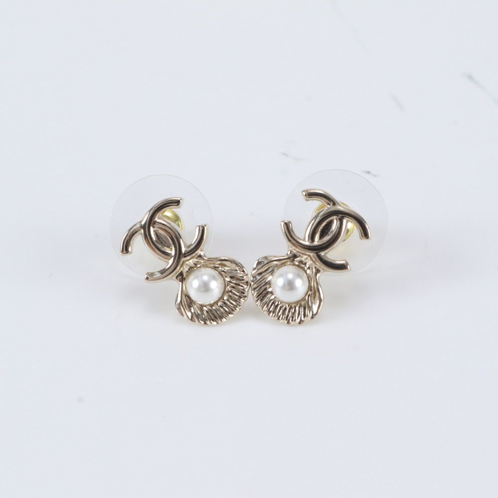 Chanel CC Logo Faux Pearl Seashell Earrings — view 2