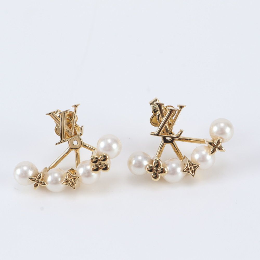 Louis Vuitton Mini Gram Pearl Earrings Gold
