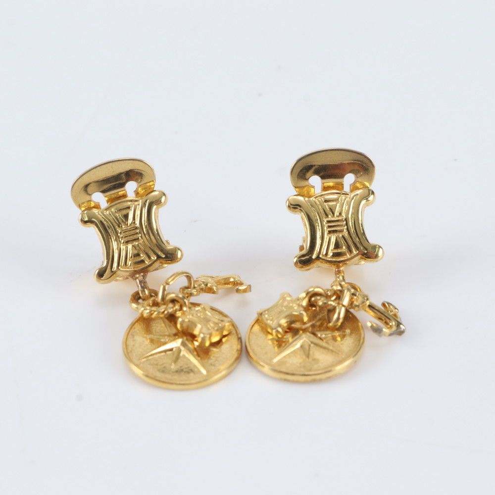 Celine Triomphe Swing Earrings Gold