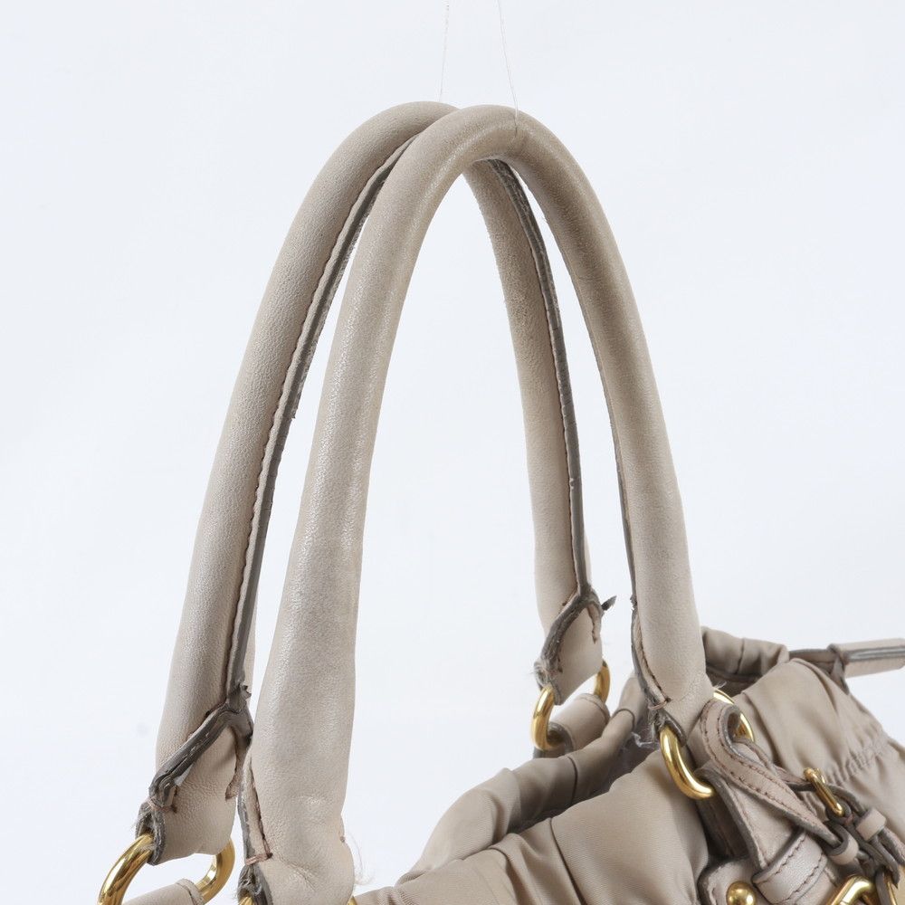 Prada Tessuto Nylon Gathered Leather Tote Shoulder Hand — view 2