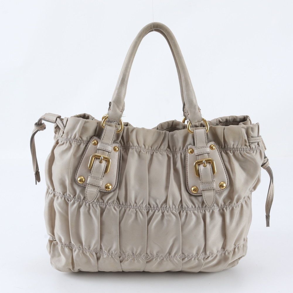 Prada Tessuto Nylon Gathered Leather Tote Shoulder Hand — view 3