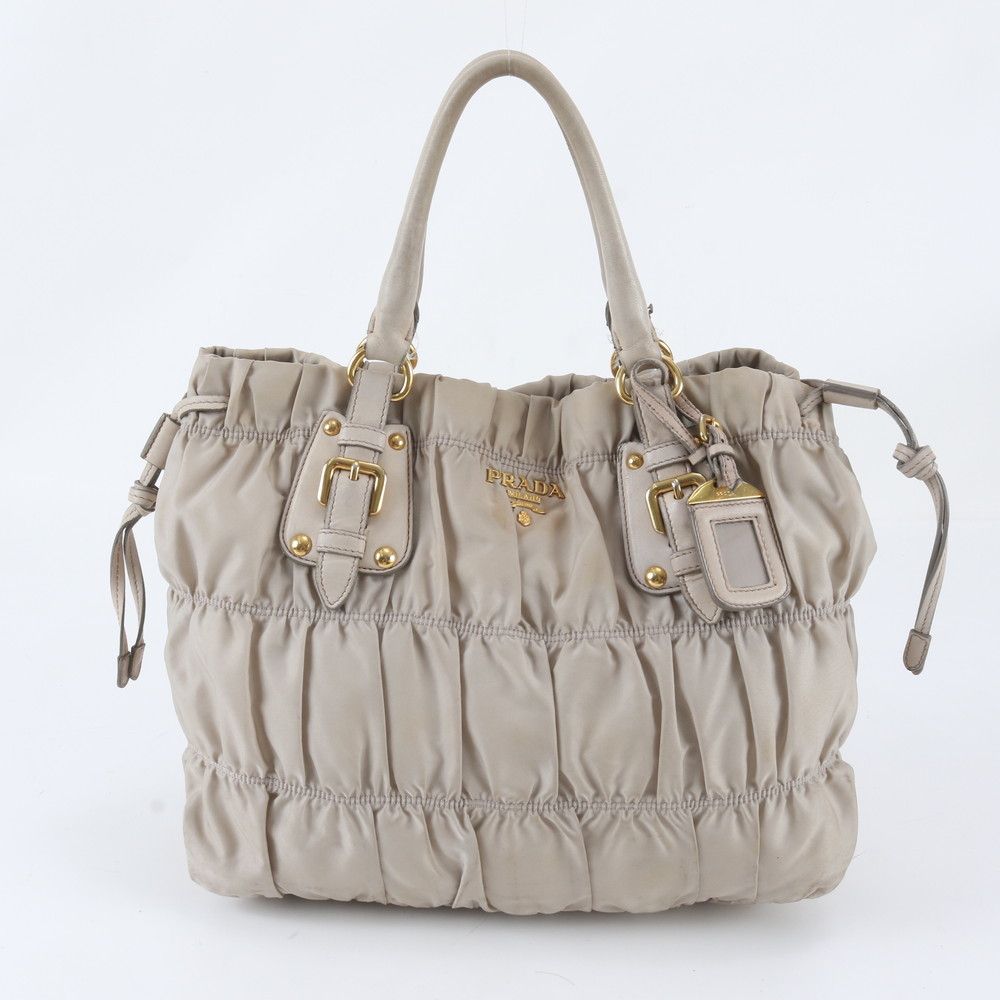 Prada Tessuto Nylon Gathered Leather Tote Shoulder Hand