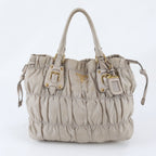 Prada Tessuto Nylon Gathered Leather Tote Shoulder Hand
