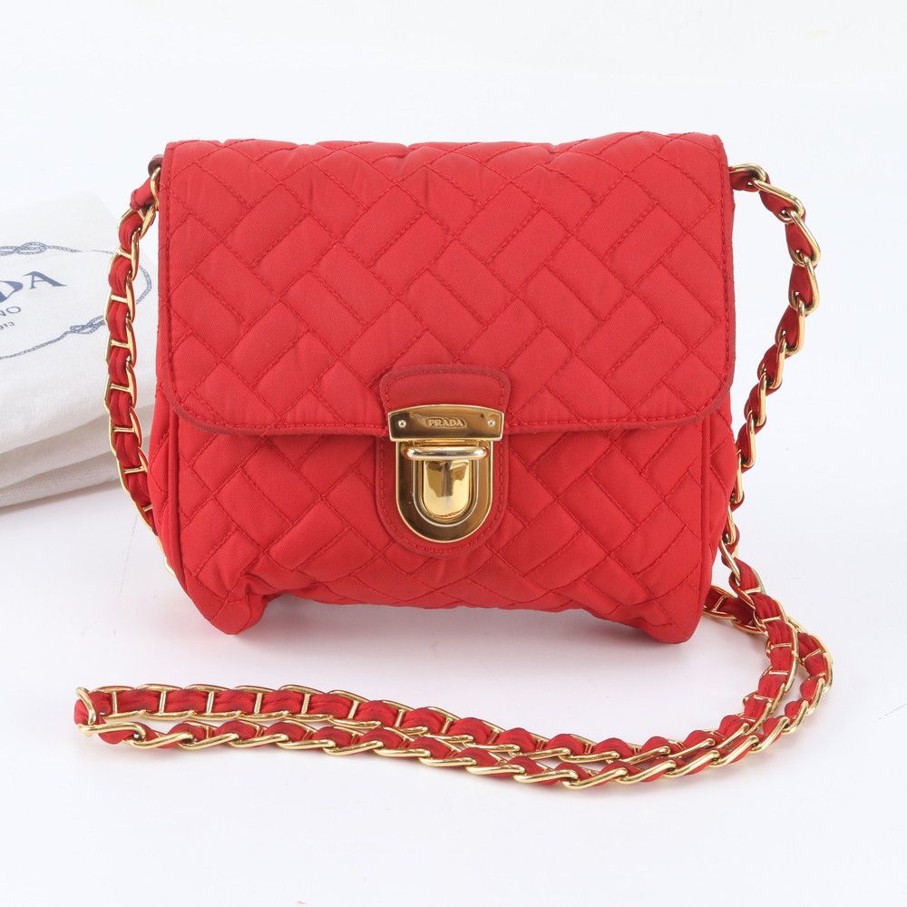 Prada Quilted Chain Shoulder Bag Crossbody Red