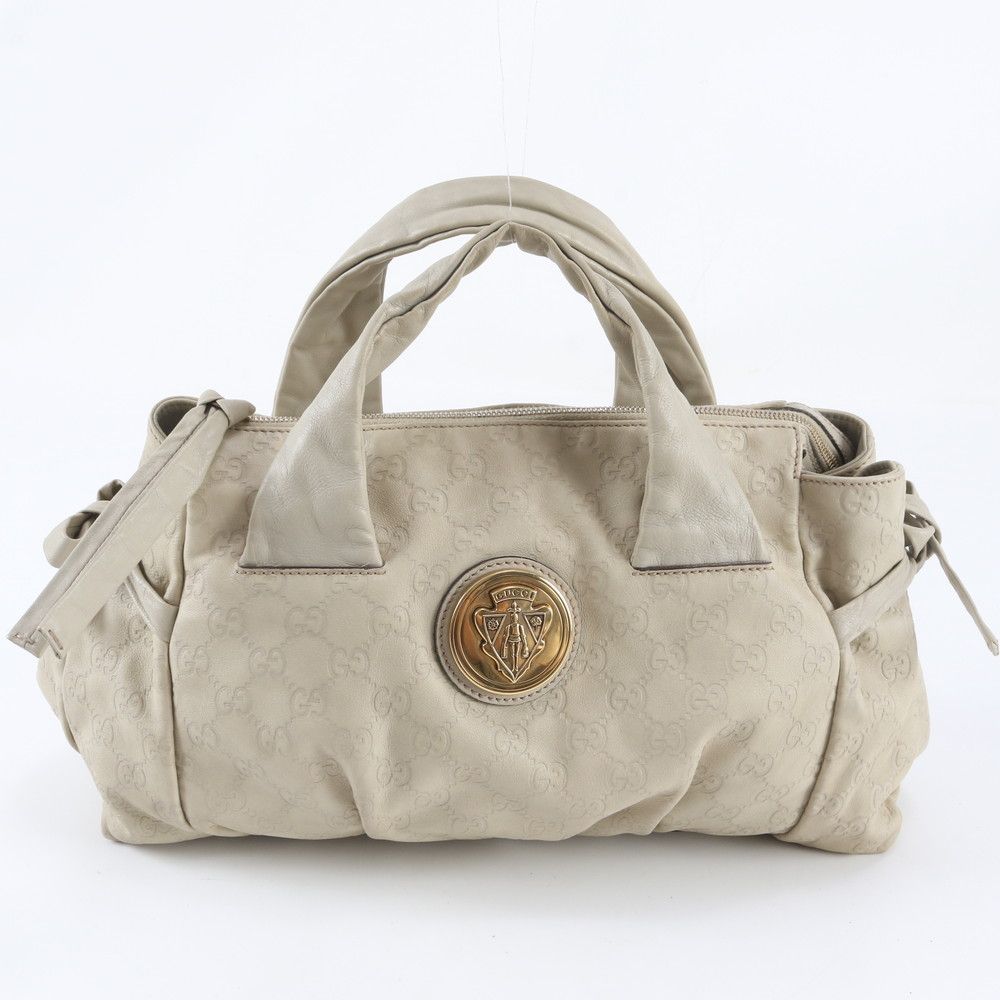 Gucci Guccissima Hysteria Logo Plate Leather Handbag Tote