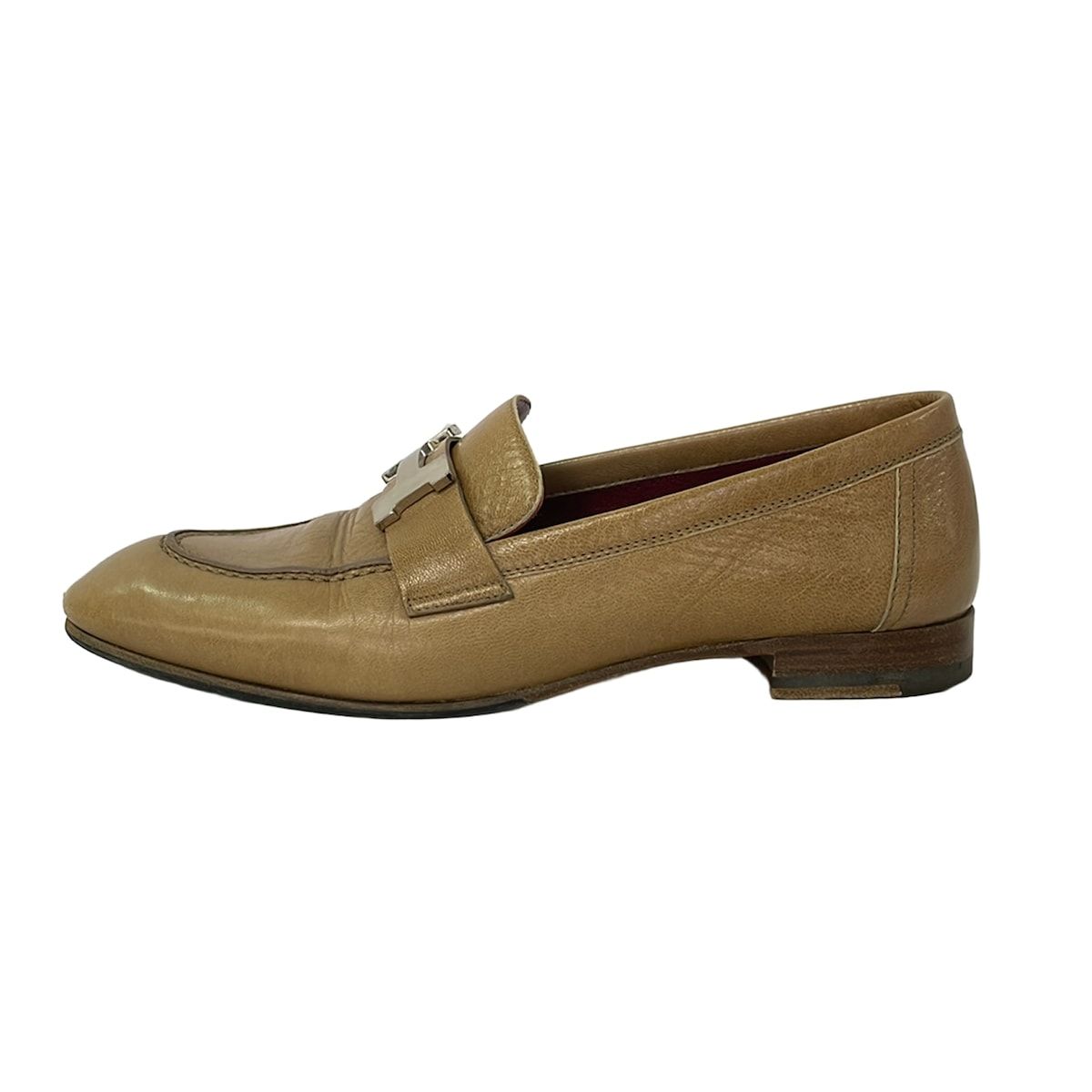 Hermes Loafers 34.5 Beige Silver Leather