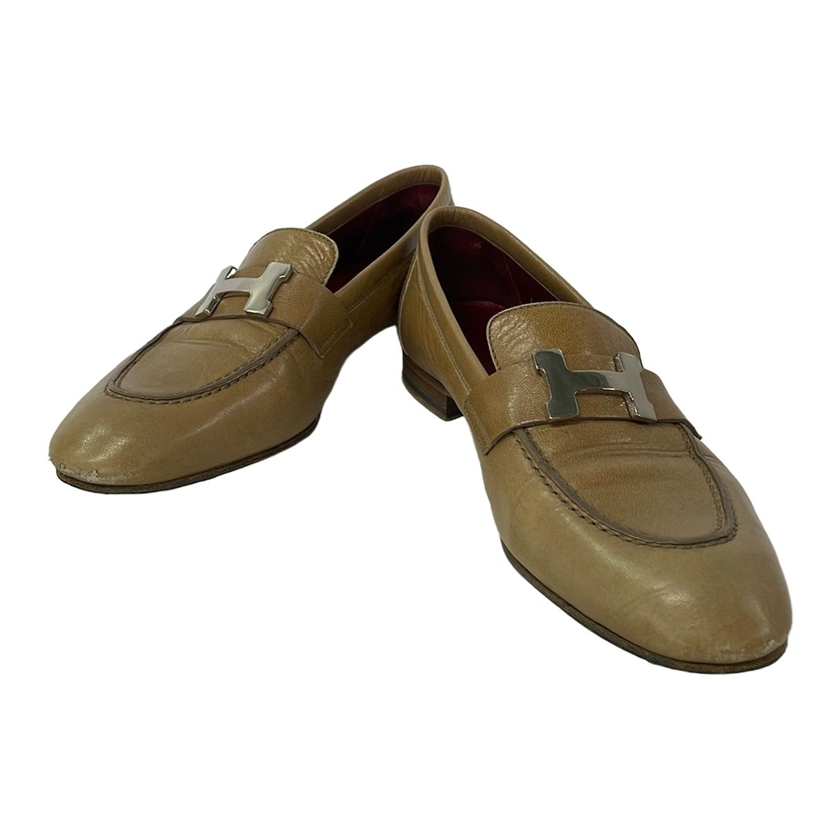 Hermes Loafers 34.5 Beige Silver Leather — view 2