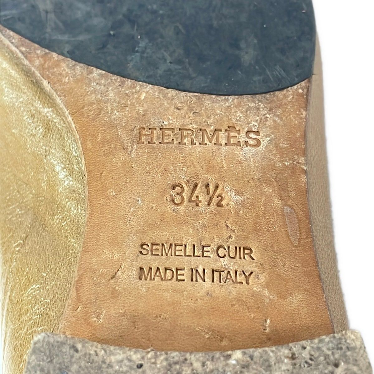 Hermes Loafers 34.5 Beige Silver Leather — view 6