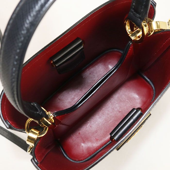 Prada Saffiano Leather Small Bag 2-Way Pannier Handbag Calf — view 3