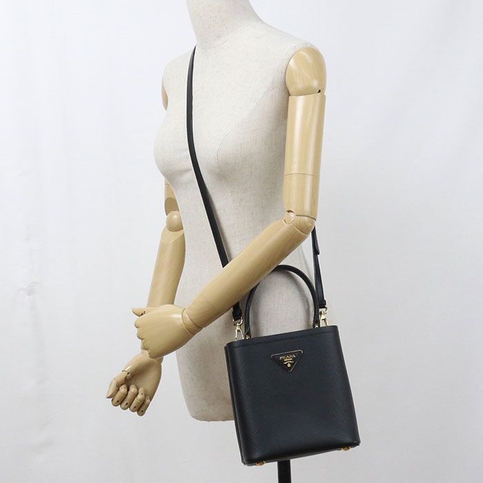 Prada Saffiano Leather Small Bag 2-Way Pannier Handbag Calf — view 9