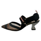 Fendi Sandals 34 Black Brown Multi Zucca Pattern Mesh