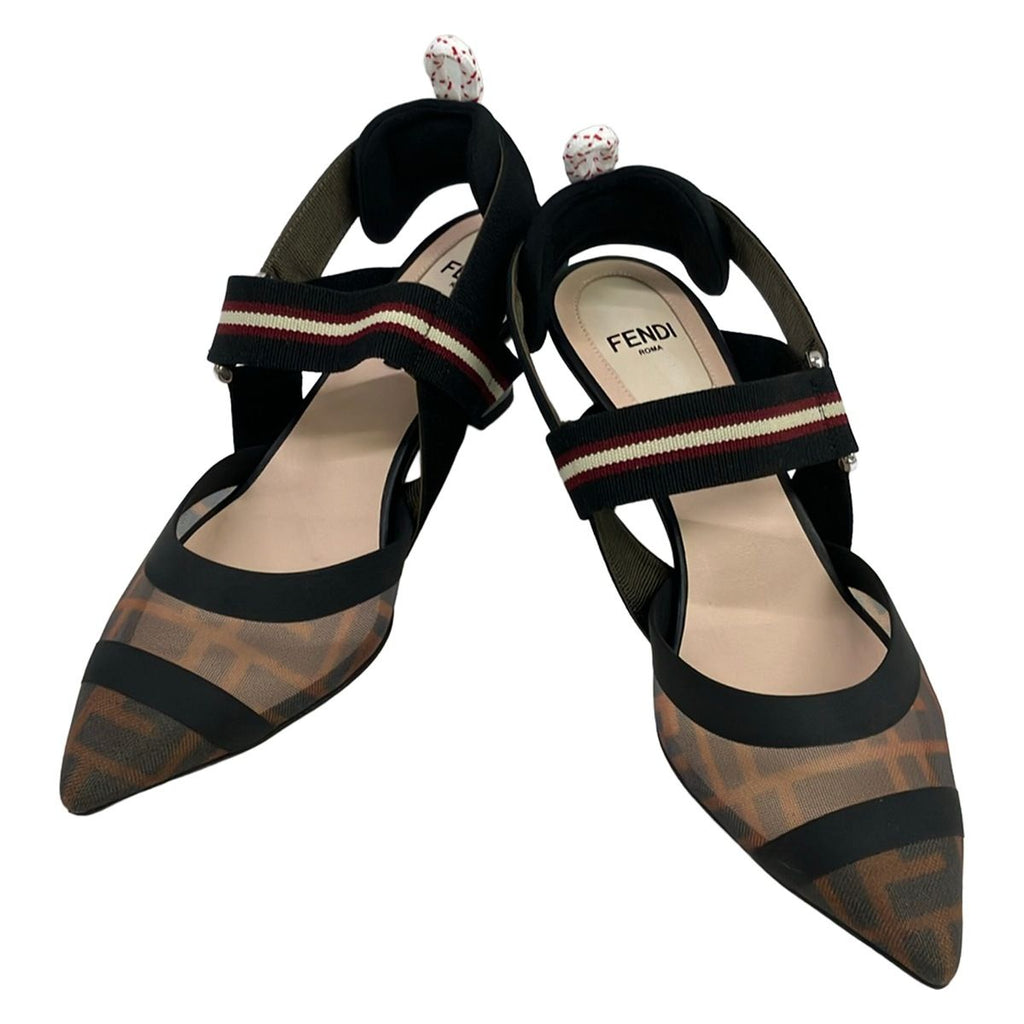 Fendi Sandals 34 Black Brown Multi Zucca Pattern Mesh — view 2