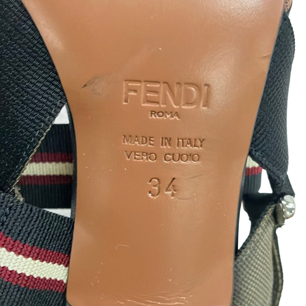 Fendi Sandals 34 Black Brown Multi Zucca Pattern Mesh — view 6