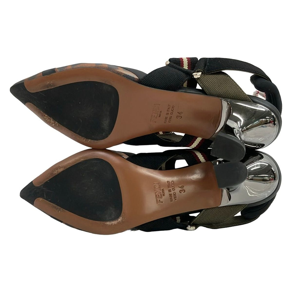 Fendi Sandals 34 Black Brown Multi Zucca Pattern Mesh — view 4