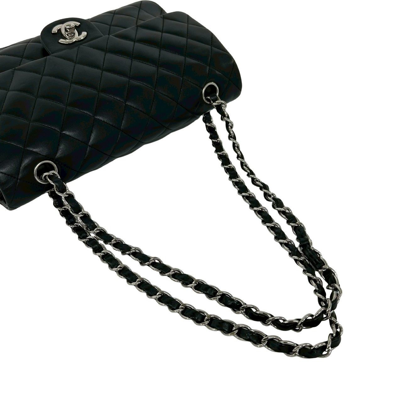 Chanel Quilted CC Logo Lambskin Shoulder Bag Pochette Black — view 4