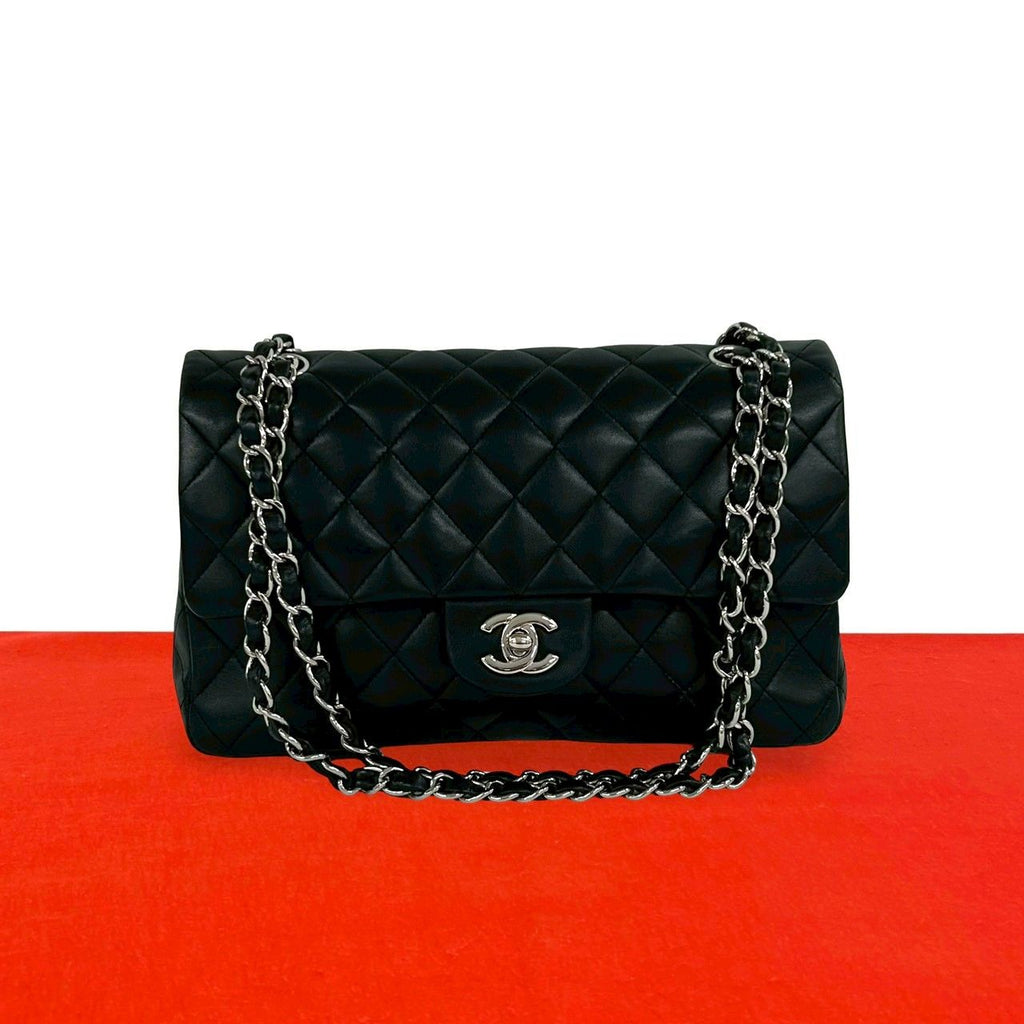 Chanel Quilted CC Logo Lambskin Shoulder Bag Pochette Black