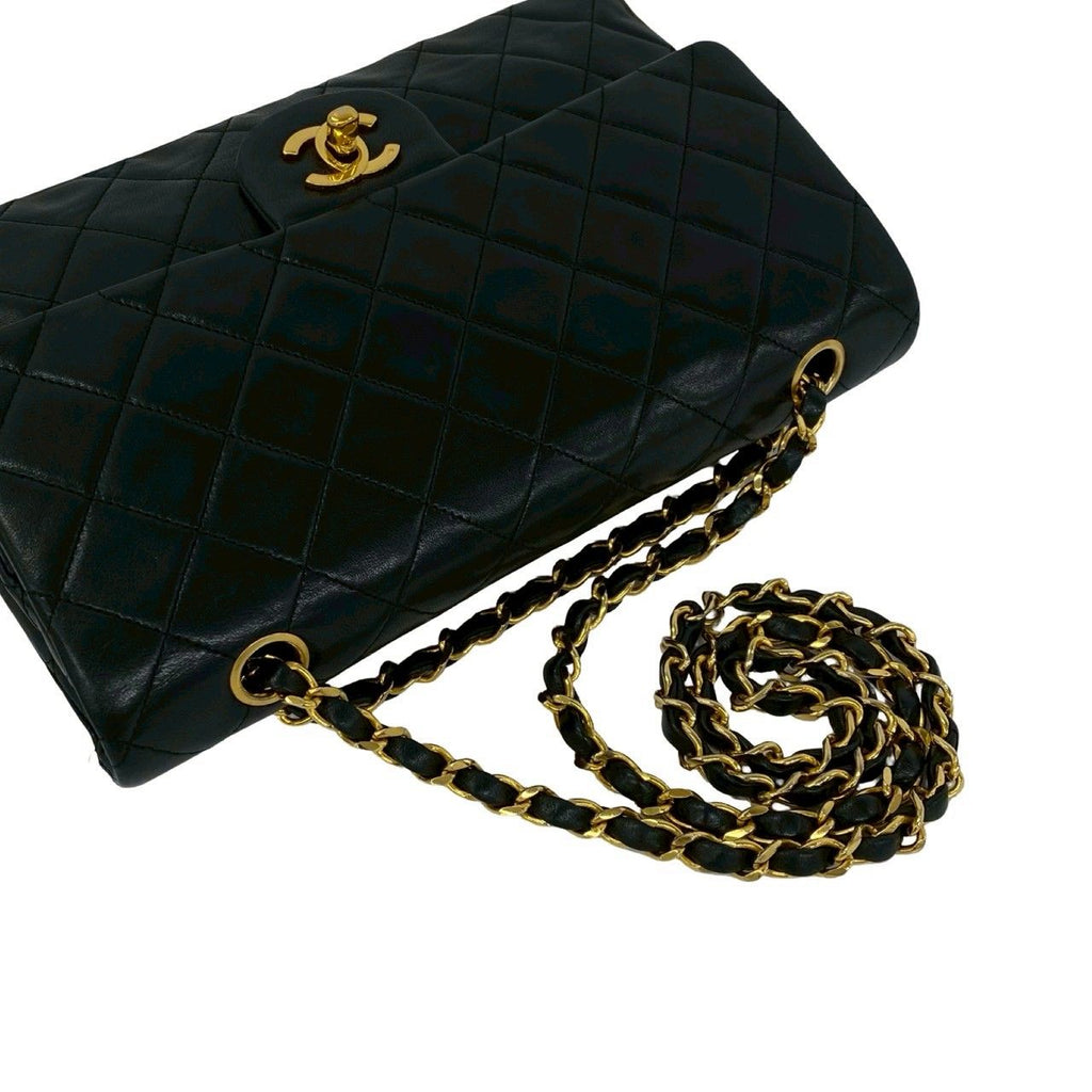 Chanel 0 Quilted CC Logo Gold Double Flap Lambskin Shoulder Bag Black — view 4