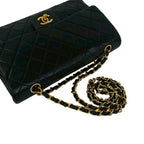 Chanel 0 Quilted CC Logo Gold Double Flap Lambskin Shoulder Bag Black — view 4