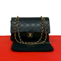 Chanel 0 Quilted CC Logo Gold Double Flap Lambskin Shoulder Bag Black