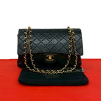 Chanel 0 Quilted CC Logo Gold Double Flap Lambskin Shoulder Bag Black