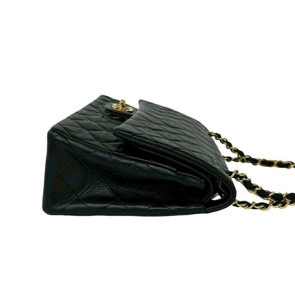 Chanel Quilted CC Logo Double Flap Lambskin Chain Shoulder Bag Black — view 6