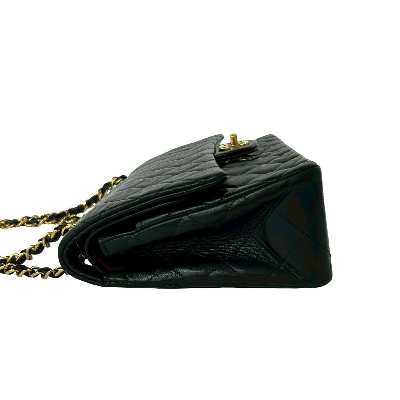 Chanel Quilted CC Logo Double Flap Lambskin Chain Shoulder Bag Black — view 5