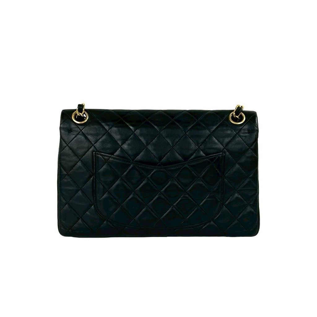Chanel Quilted CC Logo Double Flap Lambskin Chain Shoulder Bag Black — view 3