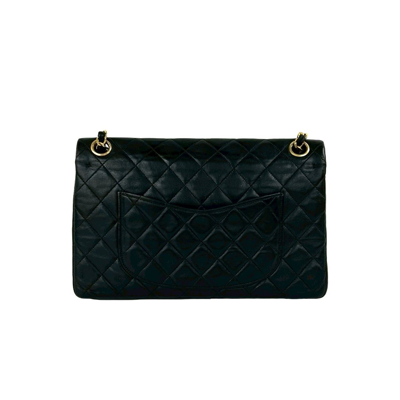 Chanel Quilted CC Logo Double Flap Lambskin Chain Shoulder Bag Black — view 3