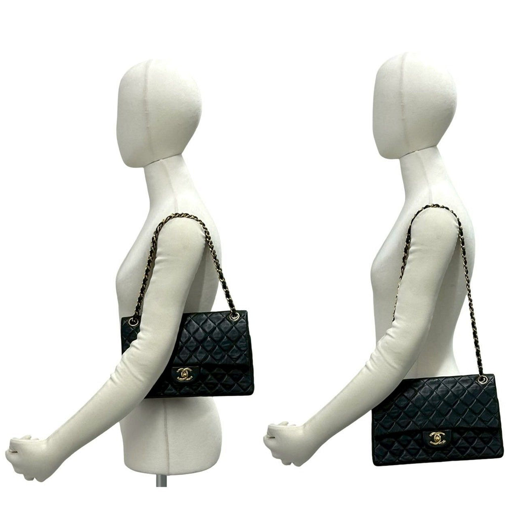 Chanel Quilted CC Logo Double Flap Lambskin Chain Shoulder Bag Black — view 2