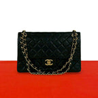 Chanel Quilted CC Logo Double Flap Lambskin Chain Shoulder Bag Black