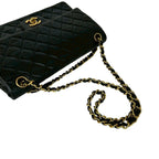 Chanel Quilted CC Logo Double Flap Lambskin Chain Shoulder Bag Black — view 4
