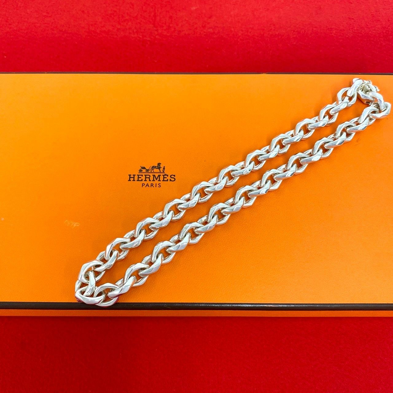 Hermes Vintage Chain Necklace 925 Sterling Silver