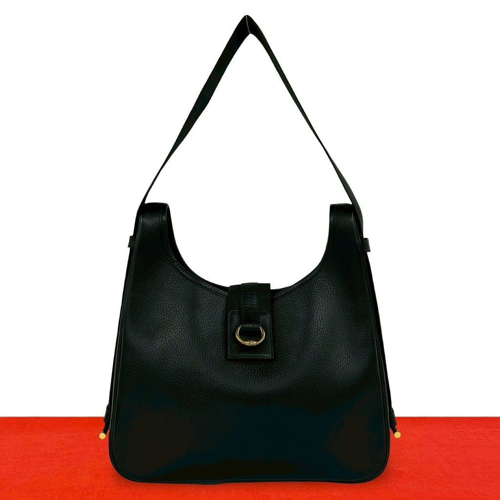 Hermes Vintage Saco Taurillon Clemence Leather Shoulder Bag Black