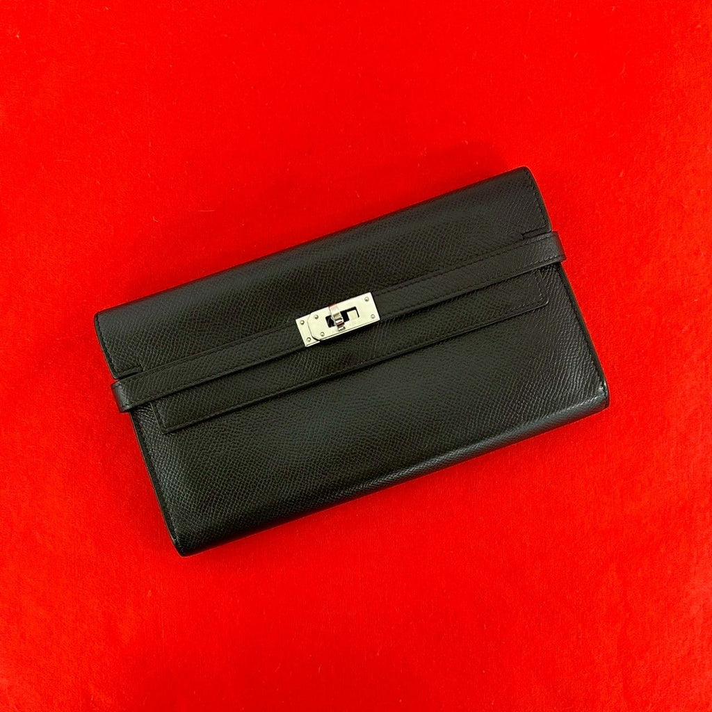 Hermes Kelly Wallet Long Veau Epsom Noir Black