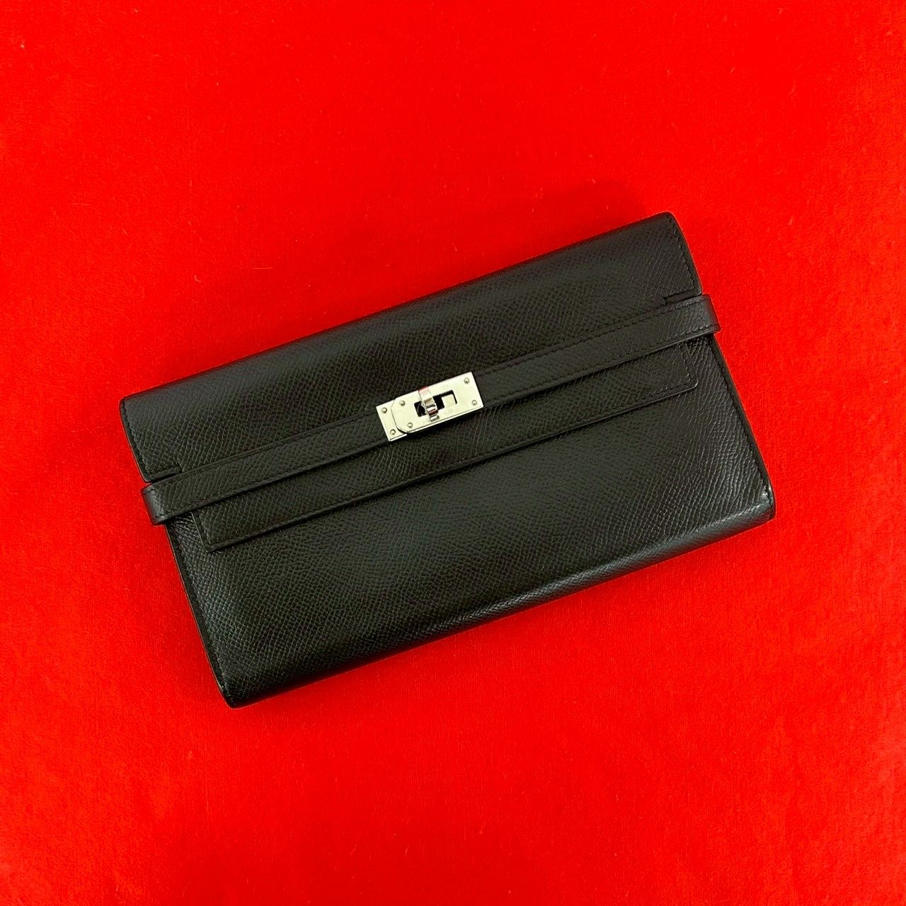 Hermes Kelly Wallet Long Veau Epsom Noir Black