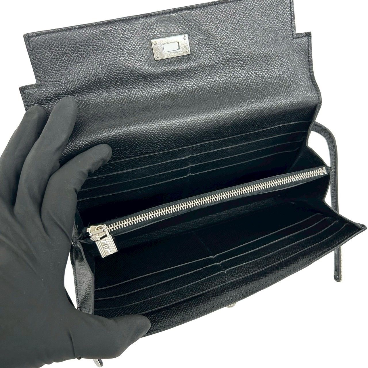 Hermes Kelly Wallet Long Veau Epsom Noir Black — view 7
