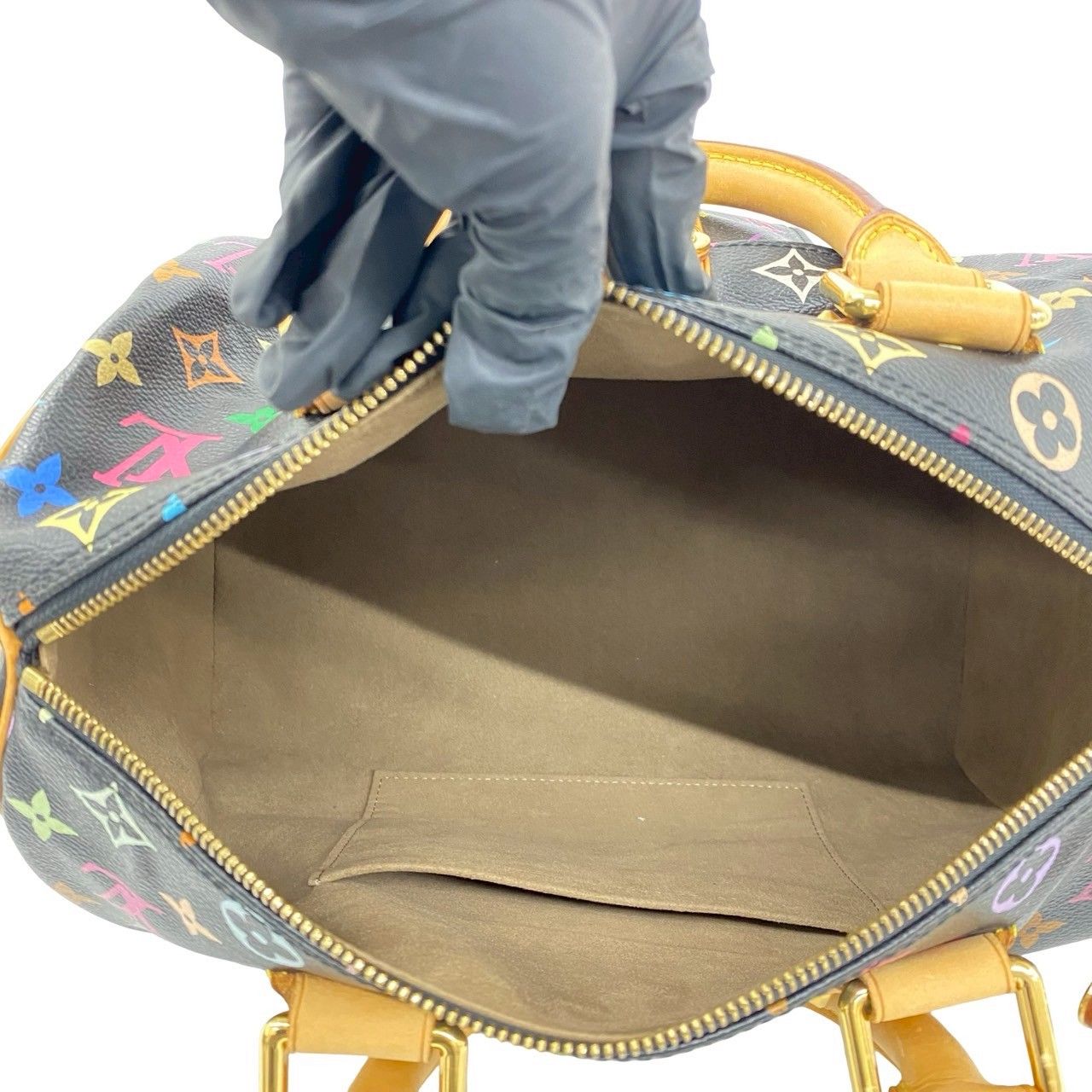 Louis Vuitton Speedy 30 Monogram Multicolor Leather Gold Handbag Black — view 9