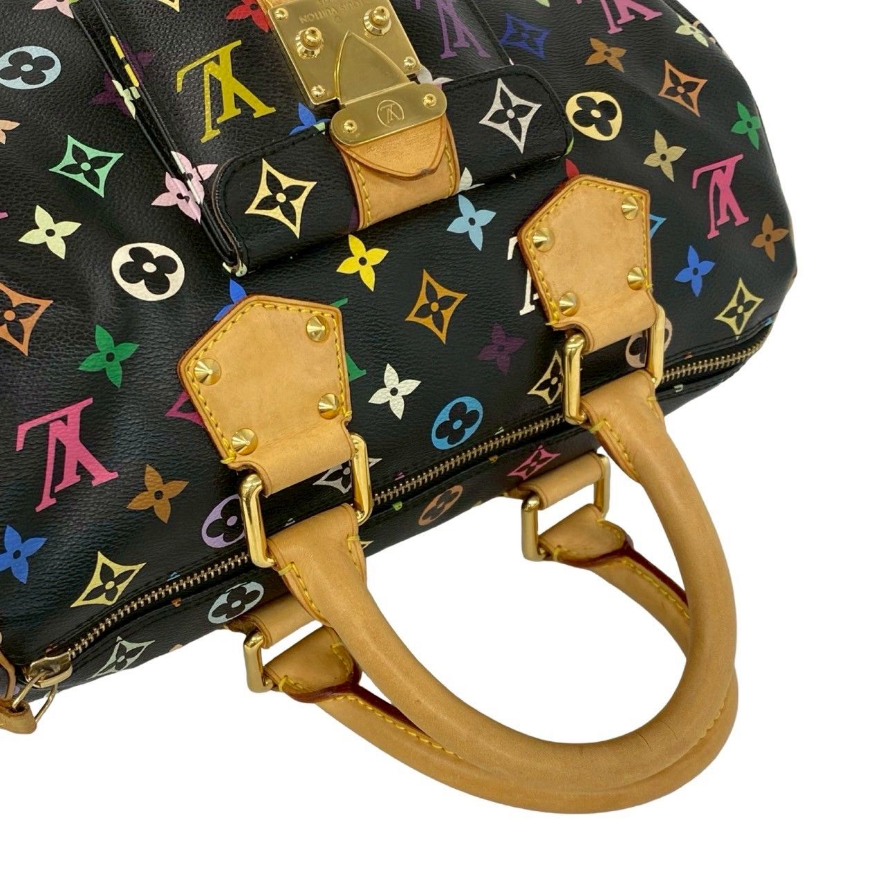 Louis Vuitton Speedy 30 Monogram Multicolor Leather Gold Handbag Black — view 4